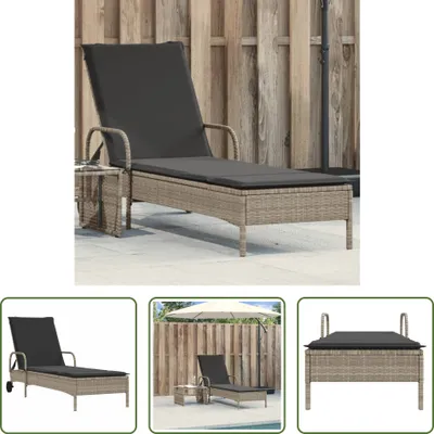 Produktbild von The Living Store Sonnenliege mit Rollen und Auflage Hellgrau Poly Rattan