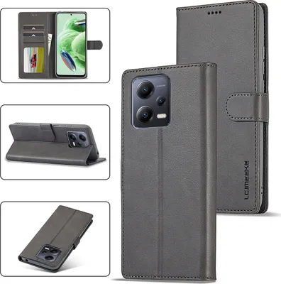 Image de Etui pour Xiaomi Redmi Note 12 Pro+, étui en cuir avec fermeture magnétique et support, étui de protection Gris