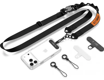 Produktbild von Handy-Schlüsselband für Telefon Tech Protect C9S Rope Crossbody, Schwarz-Orange