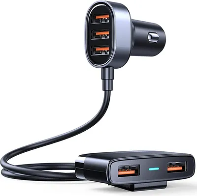 A car charger adapter with multiple USB ports, shown against a white background.