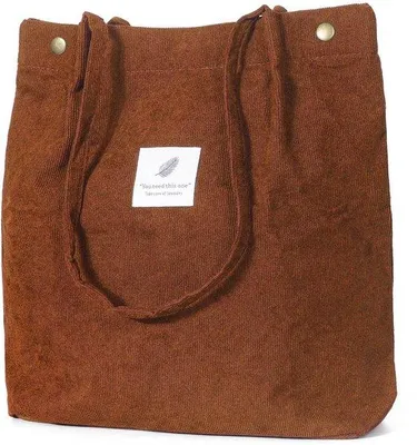 Immagine prodotto di Borsa grande in velluto a coste, zaino in juta da donna, borsa per la scuola e il lavoro, borsa da viaggio, borsa da giorno, borsa grande da donna, marrone