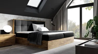 Produktbild von Kontinentales Bett 140x200 CHANTELLE 8 - Wotan Eiche / Graphit + GRATIS Matratzenauflage