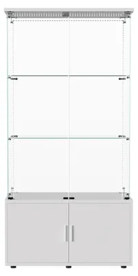 Produktbild von Glas Vitrine - Glas Schaukasten - 3 Ebenen + Unterschrank - LED Beleuchtung - 78,5×35×164 cm - Weiß