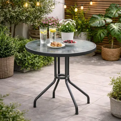 Bistrotisch Rund Ø 60 H70cm Glas/Metall Balkontisch Glastisch Gartentisch