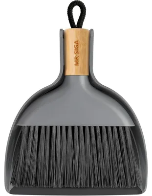 Image de MR.SIGA Mini pelle à poussière et brosse avec manche en bambou Gris