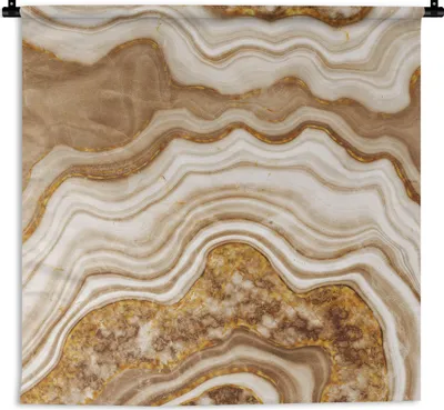 Produktbild von MuchoWow® Wandteppich Wandbehang Marmor - Gold - Weiß 120x120 cm Tapisserie Dekoration Wandtuch - Modern - Baumwollgewebe