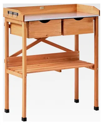 Produktbild von Pflanztisch mit Stauraum aus Tannenholz in Hellbraun 79x37x89 cm mit Schubladen