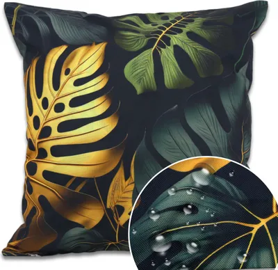 Produktbild von Domarex Gartenkissen Wasserdicht Botanic 45x45 cm – Terrassenkissen – Balkonkissen – Oxford-Gewebe UV-beständig – Füllung aus Silikonkugeln - Black Gold
