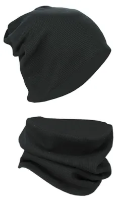 Produktbild von Alkato Uni Beanie Mütze und Schal Set Uni, Farbe: Rippstoff Schwarz, Größe: Einheitsgröße