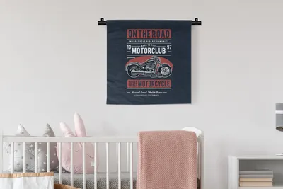 Produktbild von MuchoWow® Wandteppich Wandbehang Motorrad - Retro - Zitat 60x60 cm Tapisserie Dekoration Wandtuch - Dekorationen - Wand Decke