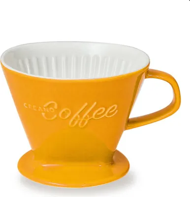 Produktbild von Creano Porzellan Kaffeefilter (Safrangelb), Filter Größe 4 für Filtertüten Gr. 1x4, ca. 800gr Gewicht für extrem sicheren Stand, Achtung schwer, in 6 Farben erhältlich
