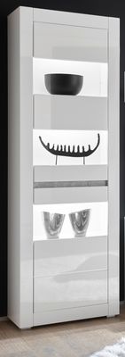 Vitrine "Nobile" in weiß Hochglanz grau Vitrinenschrank 66 x 198 cm