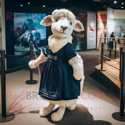 Produktbild von Marineblaues REDBROKOLY Schaf Maskottchen kostüm bekleidet mit einem Wickelrock und Krawatten
