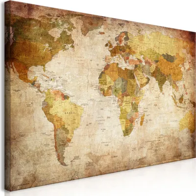 Produktbild von Wandbild Mega XXXL Weltkarte 250x125 cm Einteiliger XXL-Format Kunstdruck zur Selbstmontage Leinwandbilder moderne Bilder DIY Wanddekoration Wohnung Deko Vintage k-B-0051-ak-e
