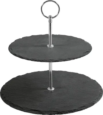 Produktbild von APS-Germany Etagere 2Etagen Schiefer 24cm, Rund, Schwarz, Edelstahl, Metall, Tablet, 250 mm, 250 mm, 240 mm