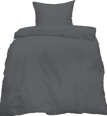 Produktbild von Seersucker Bettwäsche, 155 x 220 +80x80cm Übergröße, anthrazit grau, bügelfrei, uni, einfarbig, Microfaser