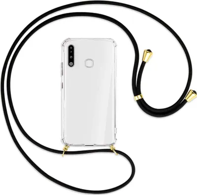 Produktbild von Handykette Backcover-Schutzhülle mit Band (Metall goldfarben) für Samsung Galaxy A70e - schwarz