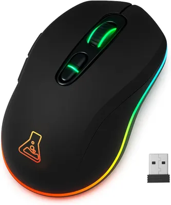 Produktbild von Kabellose Gaming-Maus 6400 DPI, Bluetooth & 2.4 GHz, RGB Beleuchtung, Wiederaufladbar, 7 Tasten, Leicht, Ergonomisch, Beidhändig