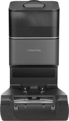 A black and gray docking station for a robot vacuum cleaner.