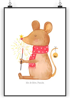 Produktbild von Mr. & Mrs. Panda Bild Maus Weihnachten DIN A4 - Weiß - Geschenk, Weihnachtsmotiv, Weihnachtsgruß, Frohe, Mäuschen, Wandschmuck, drucke, Kunstdruck, wanddeko, Wandbild