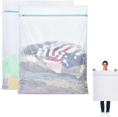 Produktbild von Wäschesäcke - 2 Stück - 90 x 110 cm - mit Reißverschluss - Wäschenetz für die Waschmaschine - und Aufbewahrung - Weiß