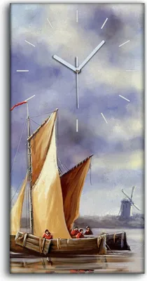 Produktbild von Wandkunst Leinwand Bild Uhr Geräuschlos Kunstdruck 30x60 Gemälde Schiff Fischer - weiße Hände