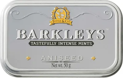 Produktbild von Barkleys Aniseed Pastillen mit Anis Geschmack in einer Metalldose 50g