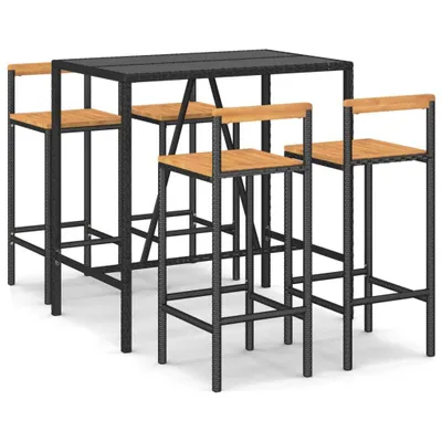 Produktbild von vidaXL 5-tlg. Gartenbar-Set Schwarz Poly Rattan & Massivholz Akazie