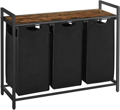 Produktbild von Famanu Wäschekorb mit 3 Fächern, Wäschetrennsystem mit Ablage und Metallrahmen, 3 x 38 L