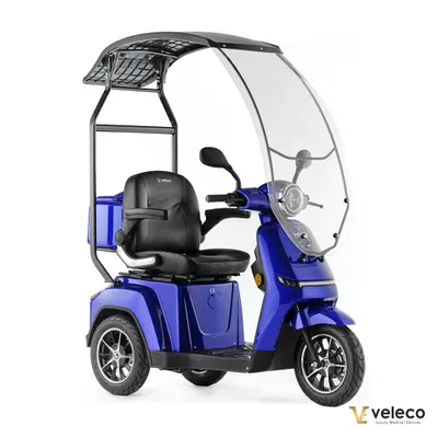 Produktbild von Elektromobil Veleco Turris - mit Dach und Windschutzscheibe – Herausnehmbarer Lithium Akku - 3-Rad Mobilitätsroller – Voll-LED Lampen (Blau)