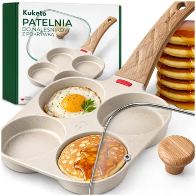 Produktbild von Kuketo | Pfanne für Eier und Pancakes mit 4 Mulden – Induktion – Antihaft – Deckel – Temperaturanzeige