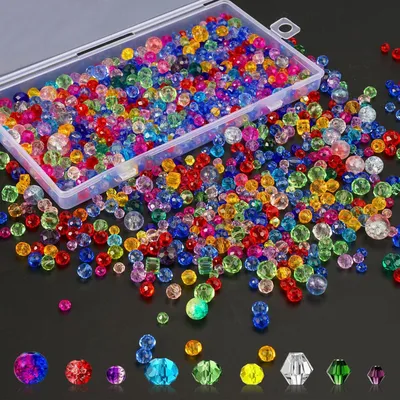 Produktbild von 1000 Stück Bunte Kristall Facettierte Glasperlen zum Auffädeln 3/4/6/8mm mit Aufbewahrungsbox - Edelsteinperlen für Schmuckbasteln