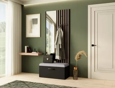 Produktbild von Garderobe MARGARET II, Farbe: Schwarz + Artisan Lamellen + Grau, mit Spiegel