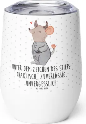 Produktbild von Mr. & Mrs. Panda Thermo Becher Stier Astrologie - Weiß - Geschenk, Geburtstagsgeschenk, Sternzeichen, kaffee tasse, Isolierbecher, thermosbecher, Tierkreiszeichen