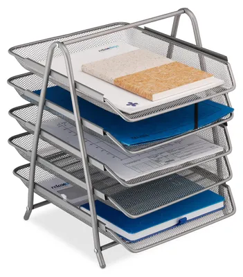Briefablage mit 5 Ebenen, A4, Metall, Mesh, Silber