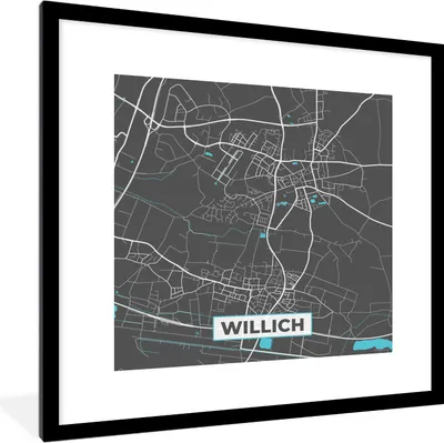 Produktbild von MuchoWow® Gerahmtes Poster Stadtplan - Deutschland - Blau - Willich - Karte 40x40 cm - Poster mit Schwarzem Bilderrahmen Wandposter Rahmen Foto Bilder - Poster - Plakat im Rahmen