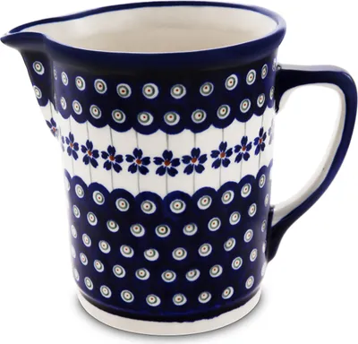 Produktbild von Original Bunzlauer Keramik großer 1 Liter Krug Kanne Karaffe Pitcher - Spülmaschinen- und Mikrowellengeeignet - Handbemalt Nachbildung 166a