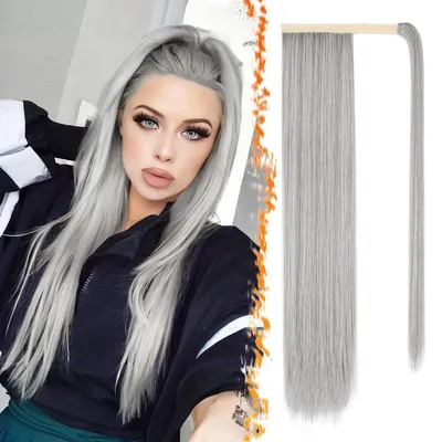 Immagine prodotto di Caschetto per capelli liscia, grigio, 66 cm, sintetico, con clip, per donna