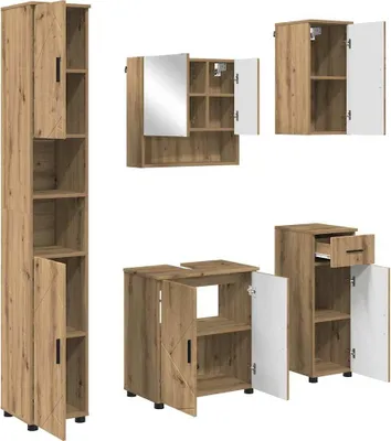 Immagine prodotto di vidaXL Set di mobili da bagno, 5 pezzi, effetto legno artigianale "rovere", 61 x 35 x 64 cm