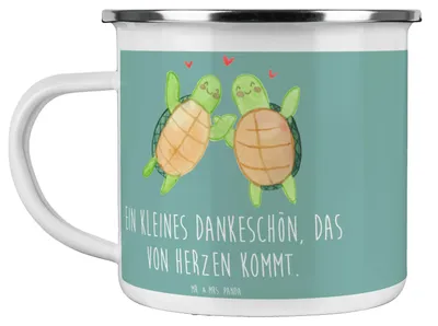 Produktbild von Mr. & Mrs. Panda Pott Gastgeschenke Dankeschön - Meeresbrise - Geschenk, Heirat, liebevoll handgefertigte Geschenke, Emaille Becher, Haferl, kreative Hochzeitsgeschenke