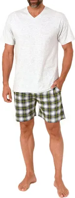 Produktbild von Normann Herren kurzarm Schlafanzug Shorty Pyjama Hose in Karo Optik - auch in Übergrößen ; grau-mel. , 50