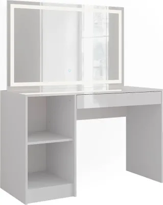 Produktbild von Schminktisch Vicco Sherry Weiß/Weiß Hochglanz 119.8 cm mit LED-Spiegel, Model 57578