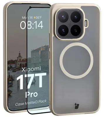 Produktbild von Schutzhülle mit Magnetring + gehärtetem Glas für Xiaomi 17T Pro, Bizon MatteO Pack, Getönt-Beige