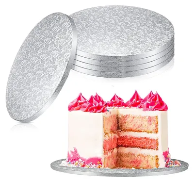 Produktbild von Cake Board Rund 12mm Cakeboard 30cm/12inch Rund Tortenunterlage Rund Pappe Wiederverwendbar Torten Unterplatten für Transport Kuchen und Torten 5STK (Silber)