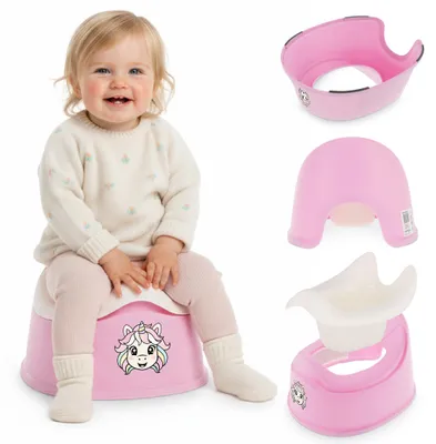 Produktbild von Kindertöpfchen, rutschfest, mit herausnehmbarem Einsatz, stabil, Aufkleber, Einhorn, dunkelrosa, Sun Baby