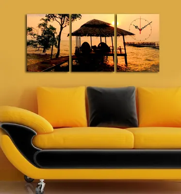 Produktbild von Opviq, 3P3040CSMOR- CLA3619, Bunt, Wanduhren, 96 x 40 cm, 100% Wildleder -Leinwand