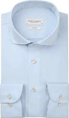 Produktbild von Profuomo blaues zweilagiges Twill-Hemd mit weitem Kragen