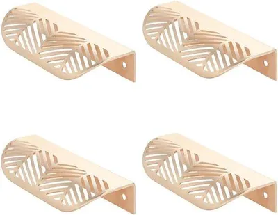 Image de Lot de 4 poignées de porte en forme de feuille (117 mm x 44 mm) - Quincaillerie pour tiroirs de cuisine - Boutons décoratifs pour meubles