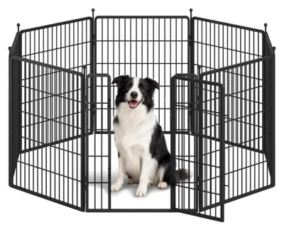 Image de Enclos métallique pour chien d'extérieur - Parc pliable pour chiots avec porte - 8 panneaux grillagés - 2 verrous de porte - Pour l'intérieur et l'extérieur - Noir