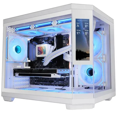 Produktbild von Mars Gaming MC3TCORELCDMW, Mini Tower, PC, Weiß, micro ATX, Mini-ITX, Metall, Gehärtetes Glas, Gaming